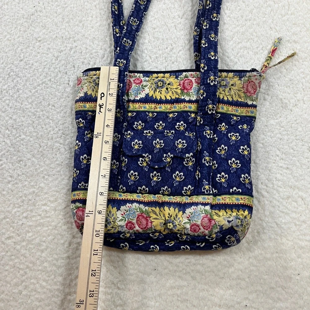 Vera Bradley Tote Bag Women Small Blue Yellow Floral Quilted Shoulder Handbag